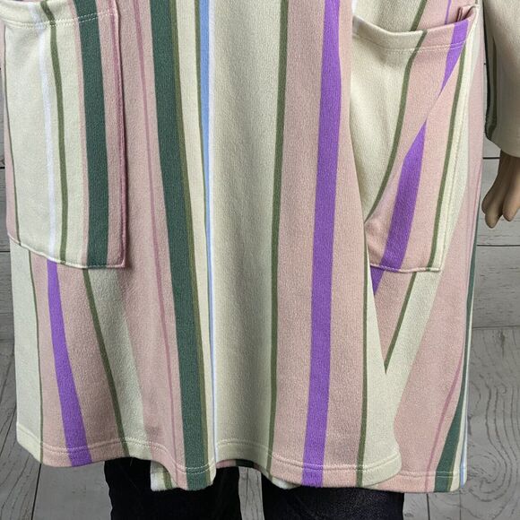 LuLaRoe Simply Comfortable Jacket Large Pastel Pink Ivory Green Blue Striped - Picture 8 of 12